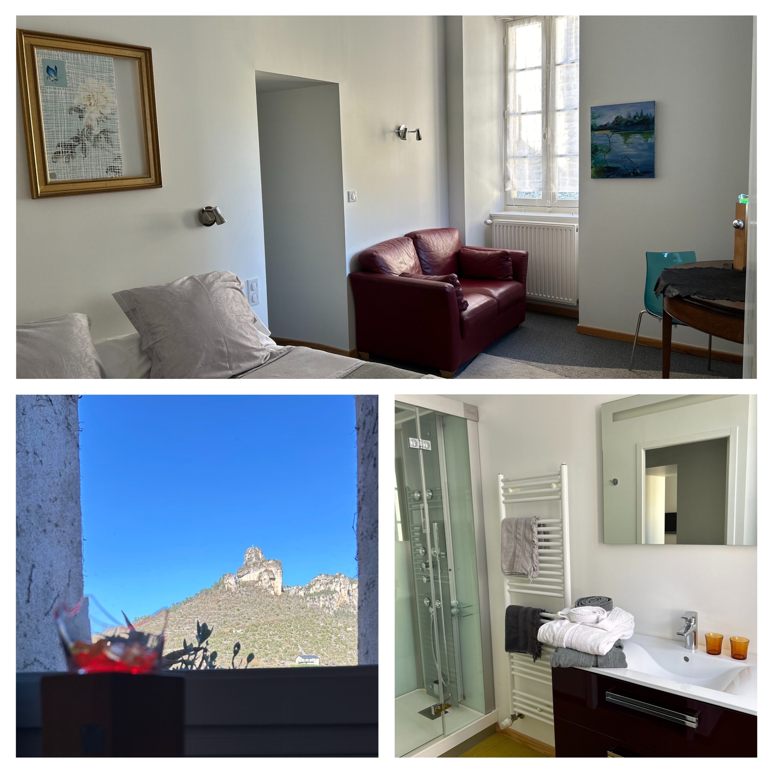 location gorges du tarn, chambres d'hôtes avec salle de bain et vue sur le rocher du Cap Luc